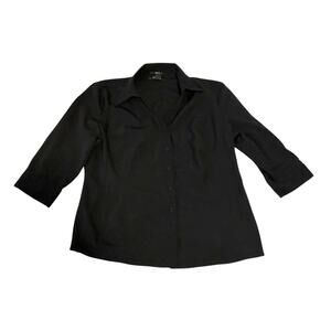 Style&Co Collared Button Down Shirt - LP Large Petite - Black Fitted 3/4 Sleeves